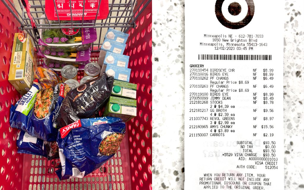 Carrito de compras de destino y destino de recibo de compra de comestibles
