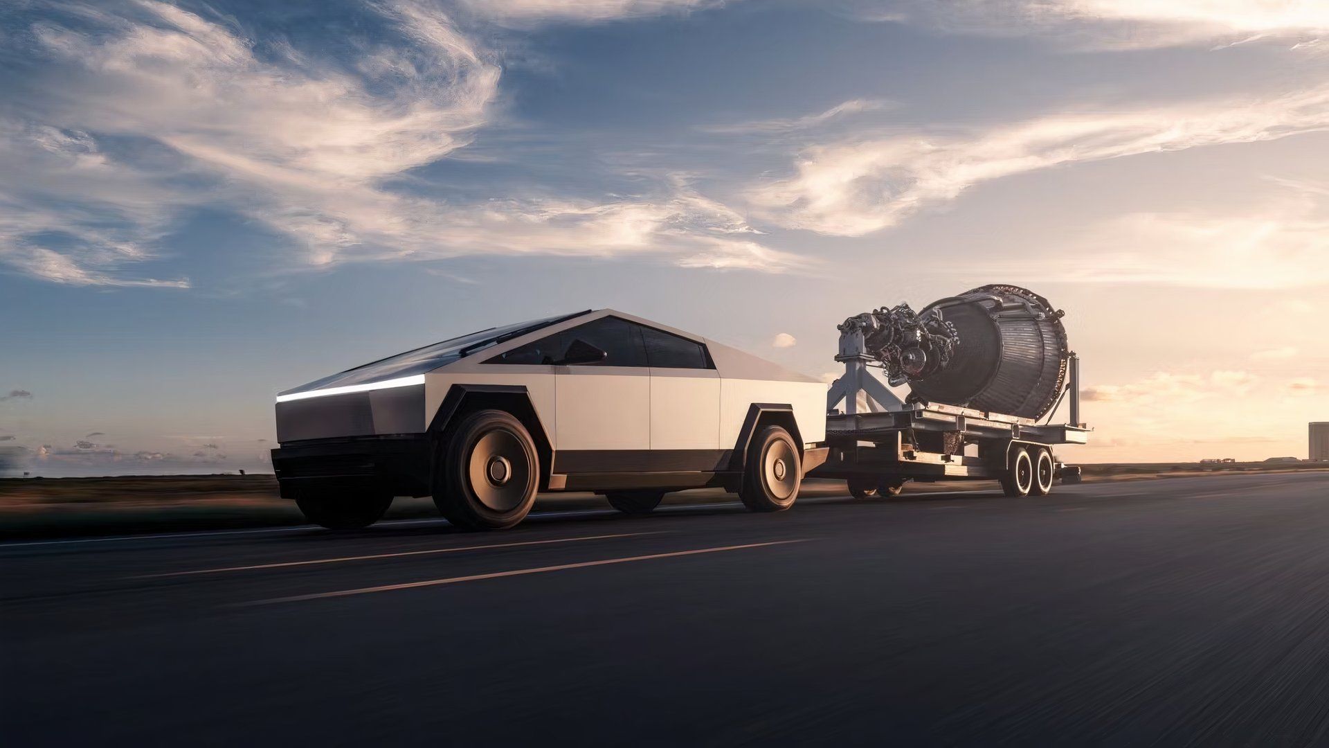 La escopeta de acción externa de Cybertruck arrastra Rapor SpaceX Rocket.