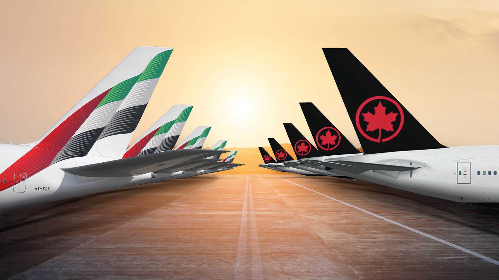 Colas de Emirates y Air Canada