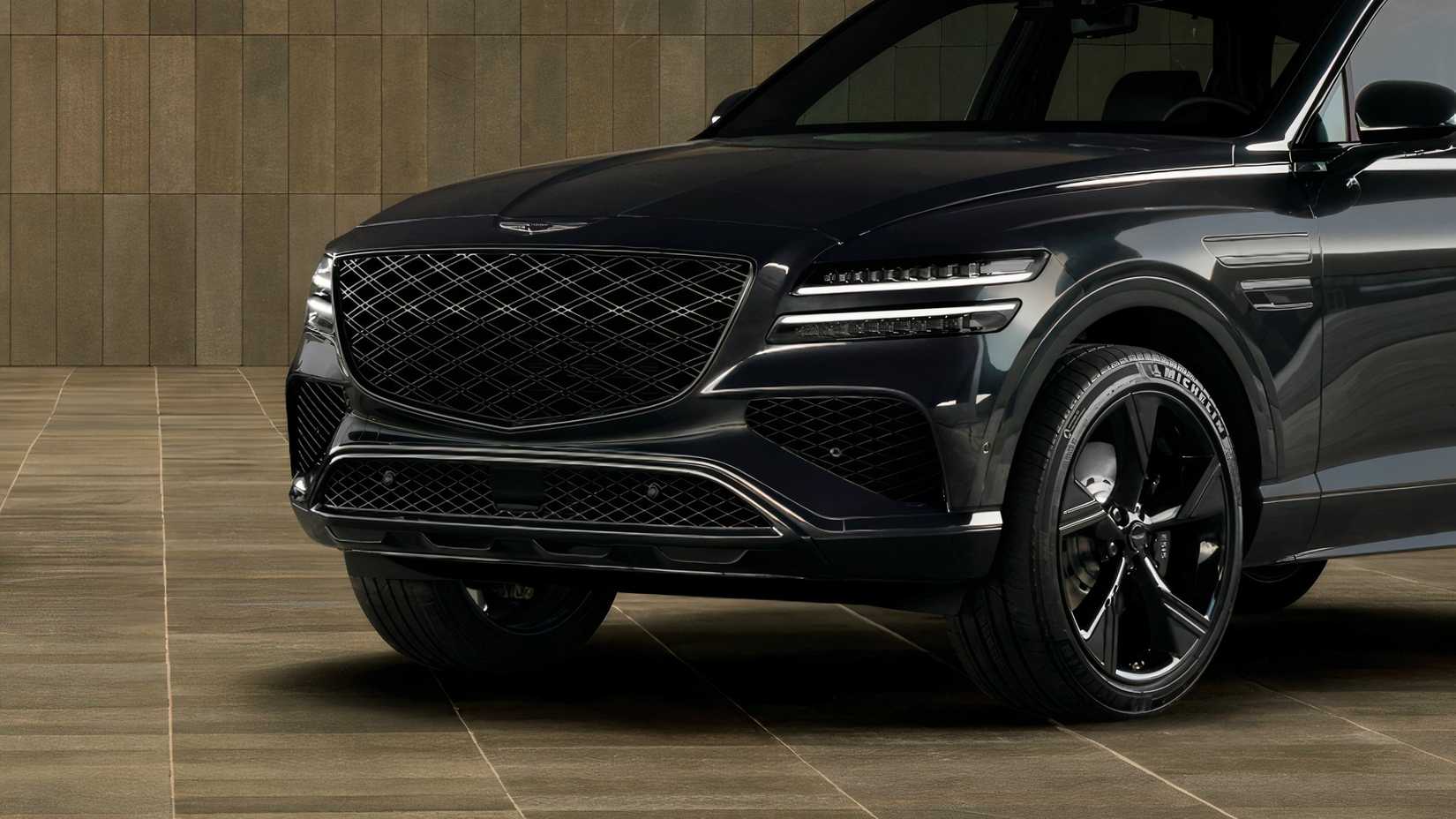 Primer plano del exterior negro Prestige del Genesis GV80 2026